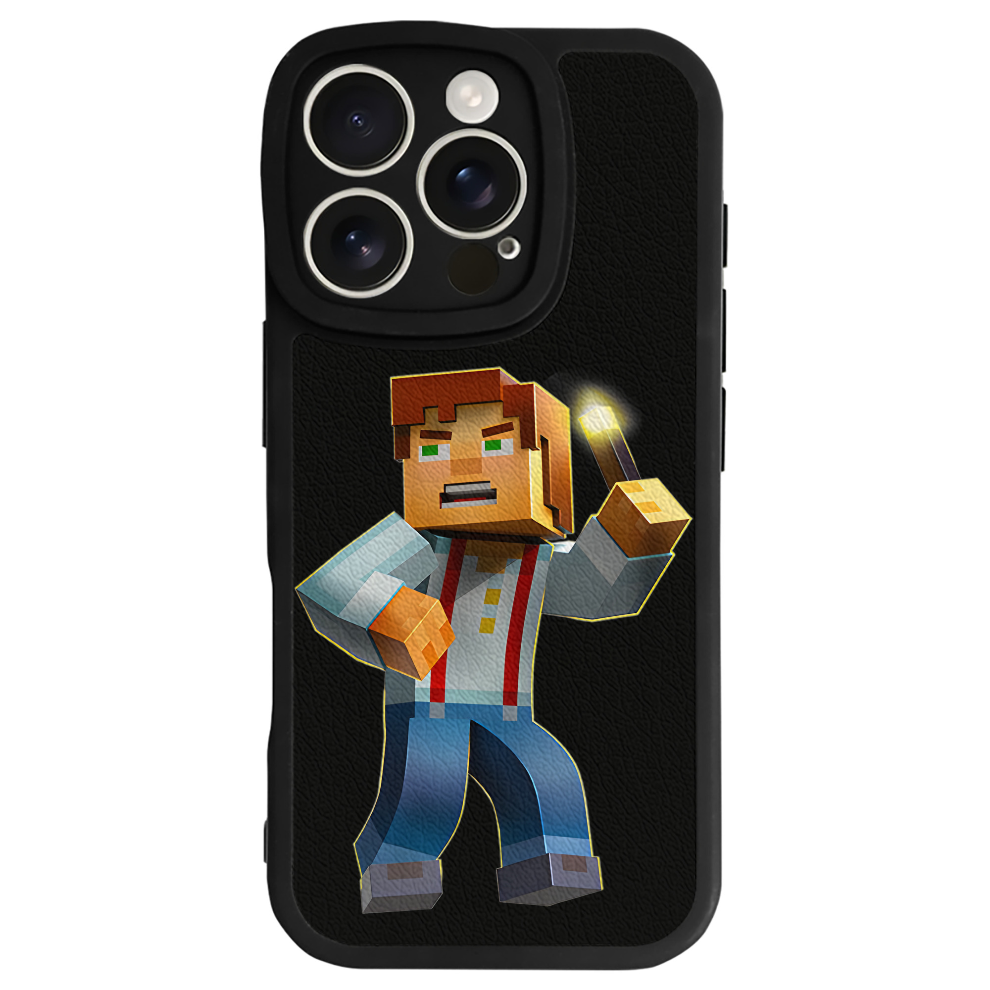 （画像用） マインクラフト ブロックの世界 Minecraft MC Block world 【iPhone 16シリーズ対応】シリコンスマホケース（レザー調） 材質：シリコン